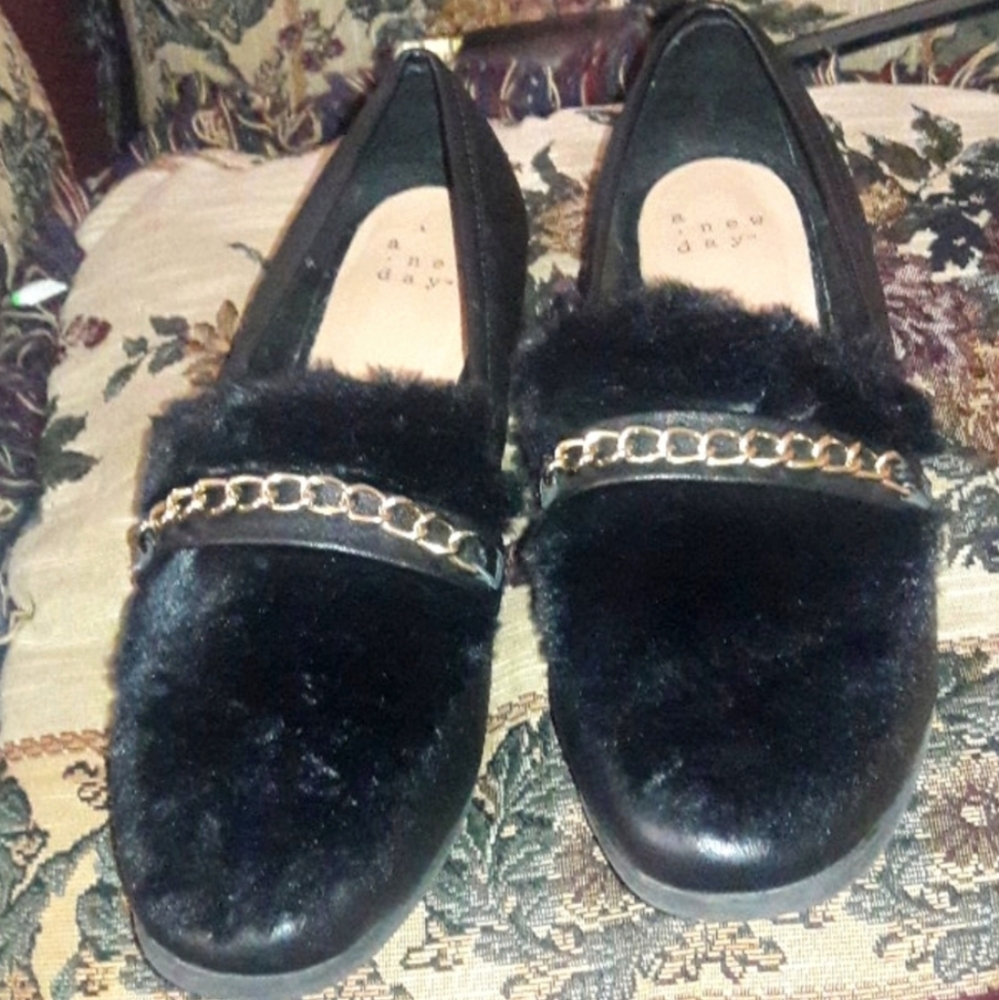 Target Black Loafers with Gold Chain Accent